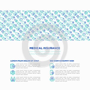 Medical insurance concept with thin line icons: policy, life insurance, psychological support, maternity program, 24/7 support,