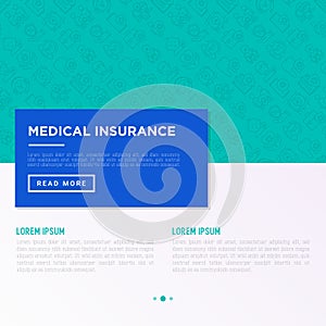 Medical insurance concept with thin line icons: policy, life insurance, psychological support, maternity program, 24/7 support,