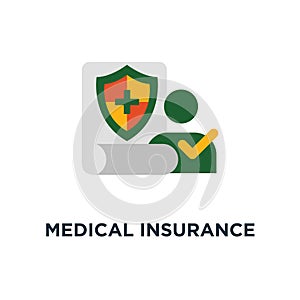 medical insurance icon. health care policy, volunteer enrollment program concept symbol design, shield with cross, hospital