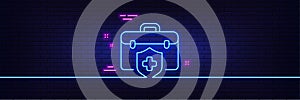 Medical insurance line icon. Health coverage sign. Neon light glow effect. Vector