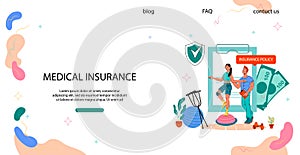 Medical insurance for rehab in case of accident, flat vector illustration