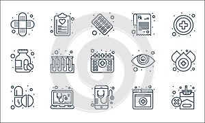 Medical items line icons. linear set. quality vector line set such as no smoking, medical app, medicines, medical service, drugs,