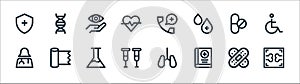 Medical items line icons. linear set. quality vector line set such as x ray, medical book, crutches, female doctor, no drugs,