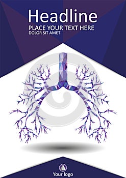 Medical journal cover template in A4 with human low poly bronchus