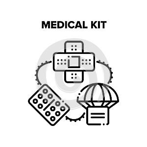Medical Kit Box Delivery Vector Black Illustration