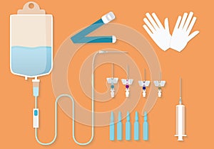 Medical kit for intravenous procedures.Medical goods for intravenous injections