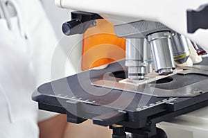 Medical Laboratory Microscope. Scientific research background.