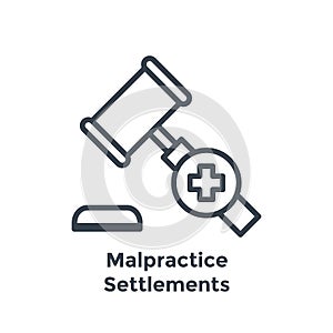 Medical Lawsuit icon with legal imagery showing medical malpractice - outline