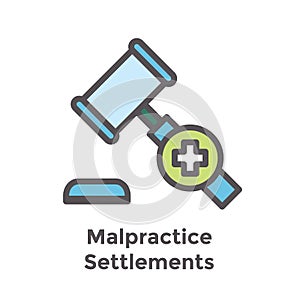 Medical Lawsuit icon with legal imagery showing medical malpractice - outline