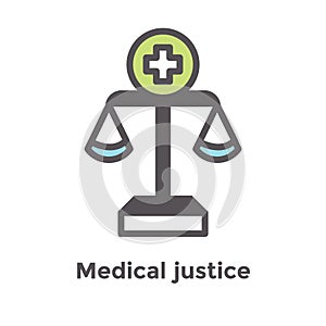 Medical Lawsuit icon with legal imagery showing medical malpractice - outline