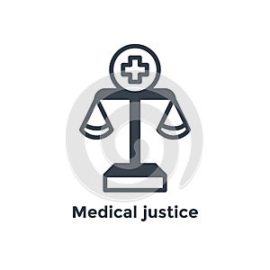 Medical Lawsuit icon with legal imagery showing medical malpractice - outline