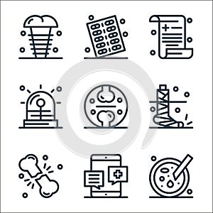 medical line icons. linear set. quality vector line set such as petri dish, medical, broken bone, injury, anatomy, siren, report,