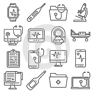 Medical line icons set on white background