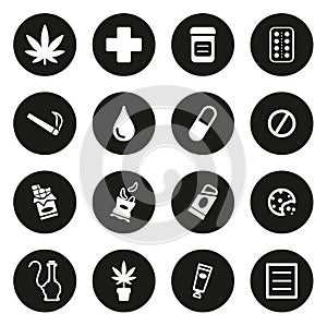 Medical Marijuana Icons White On Black Circle