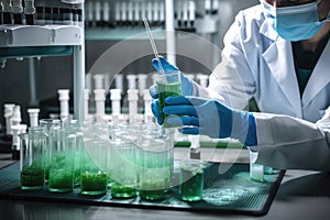 medical marijuana laboratory, with scientists conducting controlled experiments and research