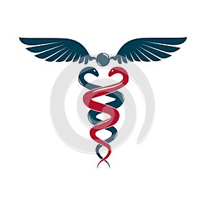 Medical marijuana plant caduceus concept symbol