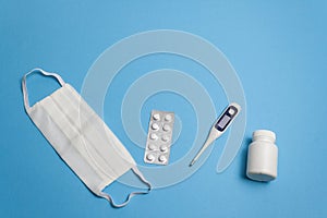 Medical mask,capsule, pills, bottle, thermometer