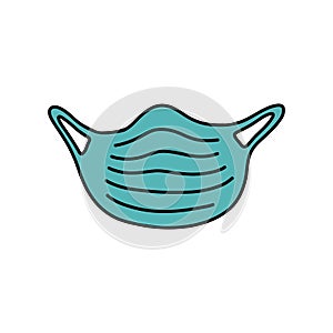 Medical mask doodle icon, vector color illustration