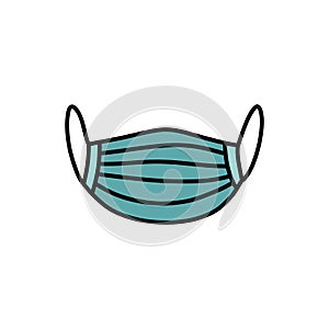 Medical mask doodle icon, vector color illustration