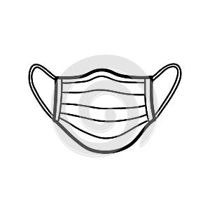 Medical mask doodle icon, vector color line illustration