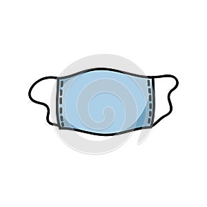 Medical mask doodle icon, vector illustration