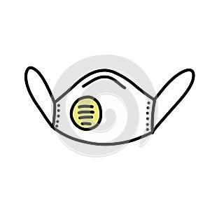 Medical mask doodle icon, vector illustration