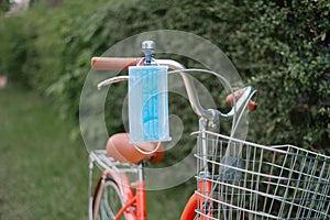 Medical mask hanging on bicycle