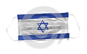 Medical mask with  Israel flag pattern on white background, for corona or covid-19 virus ,safety breathing masks for virus