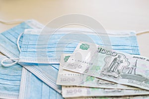 Medical mask money on a white background