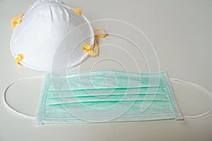 Medical mask and N95 isolated white background . Face mask protection against pollution, virus, flu ,coronavirus ,covid 19.