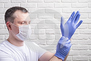 Medical mask, protection against coronavirus and other viruses and medical rubber gloves