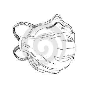 Medical mask, protection against a covid-19 viral infection, hand drawn retro vector illustration.