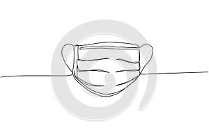 Medical mask, protection, hygiene, sterility, medical supplies, equipment one line art. Continuous line drawing of photo