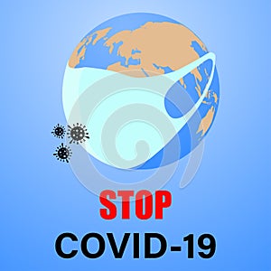 A medical mask protects against the spread of covid-19 coronavirus, the earth in a white medical mask. Concept of a coronavirus qu