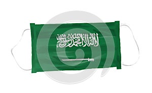 Medical mask with  Saudi Arabia flag pattern on white background, for corona or covid-19 virus ,safety breathing masks for virus
