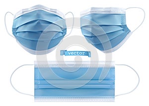 Medical mask, surgical mask, virus and infection protection. 3d vector objects