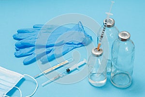 Medical mask, syringes, gloves and bottles for liquid medicine