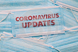 Medical mask with the text Coronavirus updates. Latest news on covid-19. Coronavirus concept