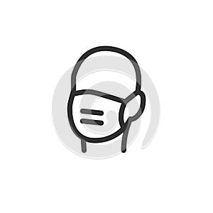 Medical mask vector icon. Protectiv face, head. Line otline flat design isolated on white