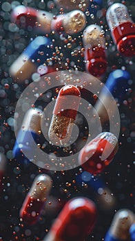Medical and medicine concept, background featuring vibrant, colorful pills.