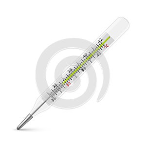 Medical mercury thermometer. Diagnostic temperature instrument for human body vector illustration