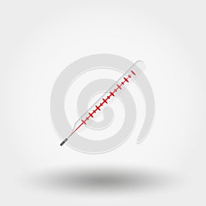 Medical mercury thermometer. Icon. Vector. Flat.