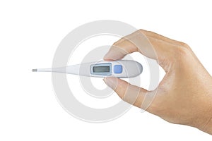 Medical mercury thermometer. Medical mercury thermometer showing elevated body temperature. focus on thermometer isolated on white