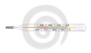 Medical mercury thermometer on white