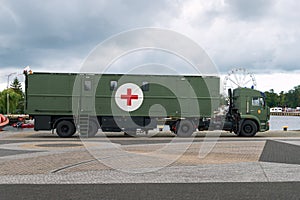 a medical military truck parked in the port of DarÅ‚owo