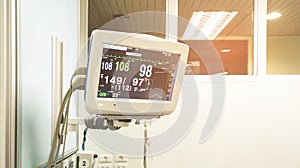 Medical monitor machine in icu room show vital sign of the patient