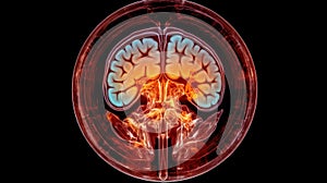 A medical, MRI image of the brain, showing a cross - section with detailed annotations. Magnetic Resonance Imaging
