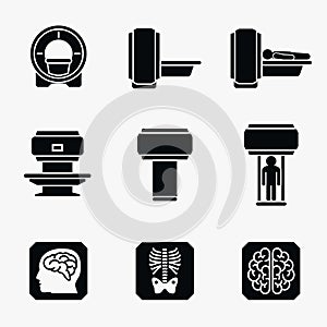 Medical MRI scanner diagnostic. Vector icons