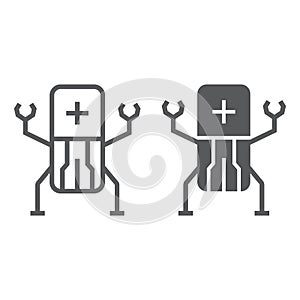 Medical nanobots line and glyph icon, technology and medical, nanorobot sign, vector graphics, a linear pattern on a