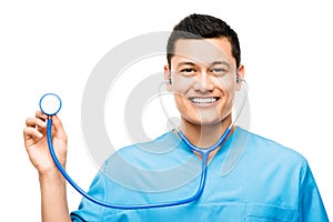 Medical nurse smiling holding stethoscope